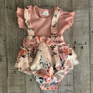 Floral Pink Baby Romper with Ruffle Sleeves
